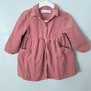 Zara Baby Corduroy Snap Button Front Shirt Dress, Size 18-24 Months